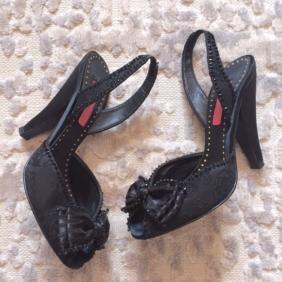 Betsey Johnson | Peep-Toe Slingback Heels w/Bow - Picture 2 of 8